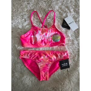 Hurley Neon Pink & Orange Tie-Dye 2 Piece Cross Back Bikini Girls size 6 NWT